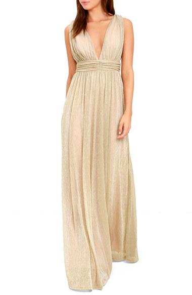 Women's Lulus Plunging Neck Metallic Gown