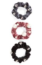 Cara 3-pack Embellished Velvet Scrunchies, Size - Black