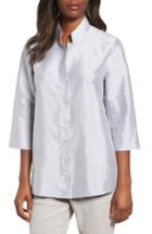 Women's Eileen Fisher Crinkled Satin Silk Shirt, Size - Blue