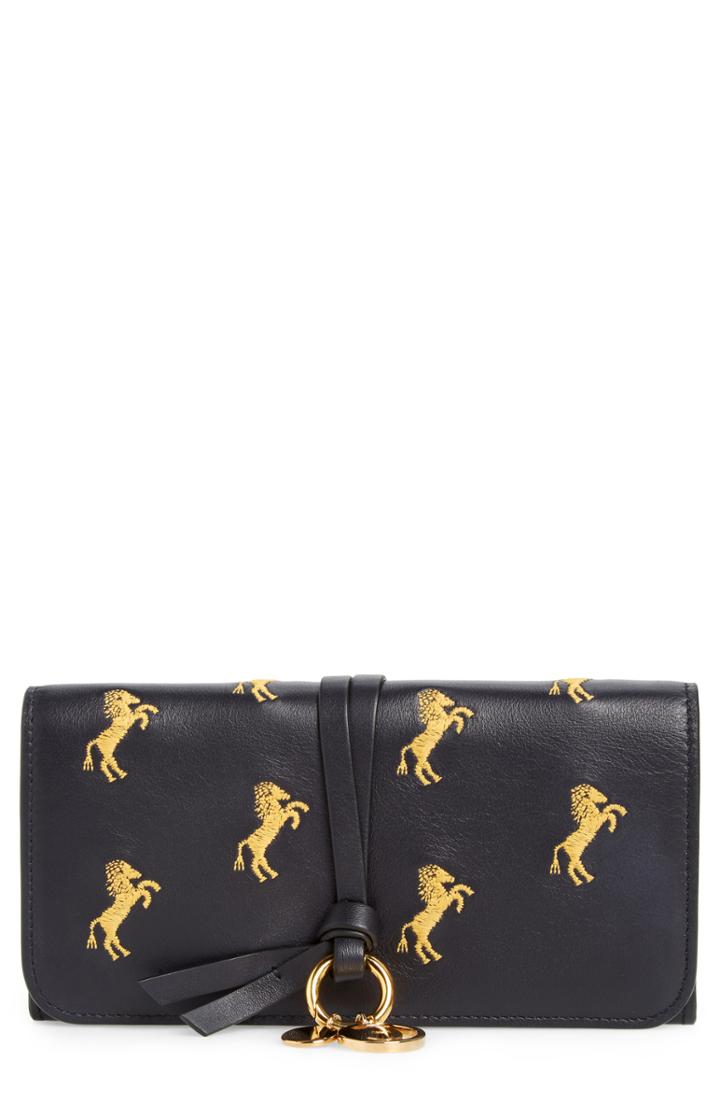 Women's Chloe Alphabet Horse Embroidered Leather Continental Wallet -