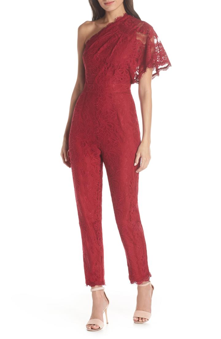 Women's Harlyn One-shoulder Lace Jumpsuit - Pink