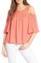 Women's Ella Moss Crochet Cold Shoulder Top - Coral