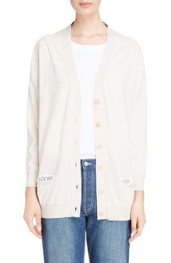 Women's Loewe Logo Wool Blend Cardigan - Ivory