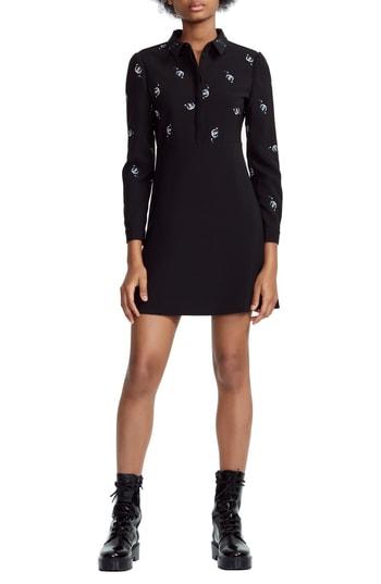 Women's Maje Riwest Embroidered Shirtdress - Black