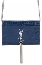 Saint Laurent Kate Croc Embossed Leather Wallet On A Chain - Blue