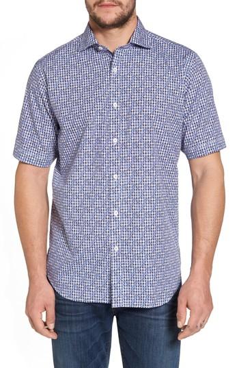 Men's Bugatchi Classic Fit Geometric Print Sport Shirt - Purple