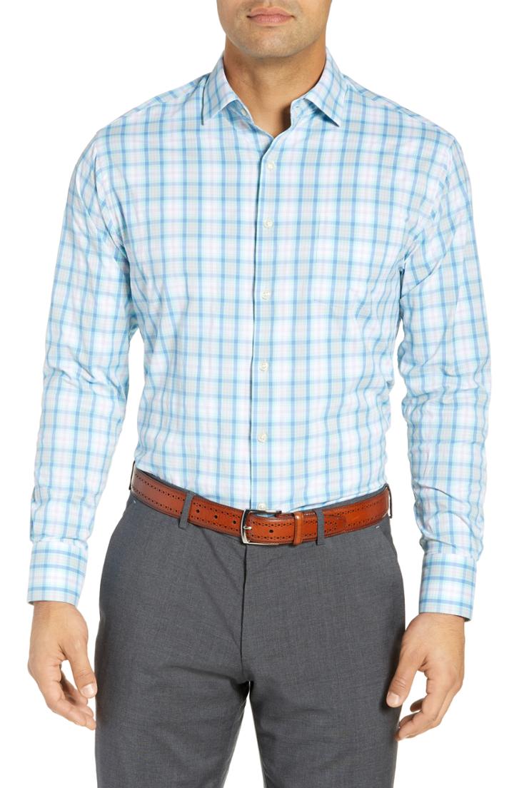 Men's Peter Millar Regular Fit Plaid Performance Sport Shirt, Size - Blue