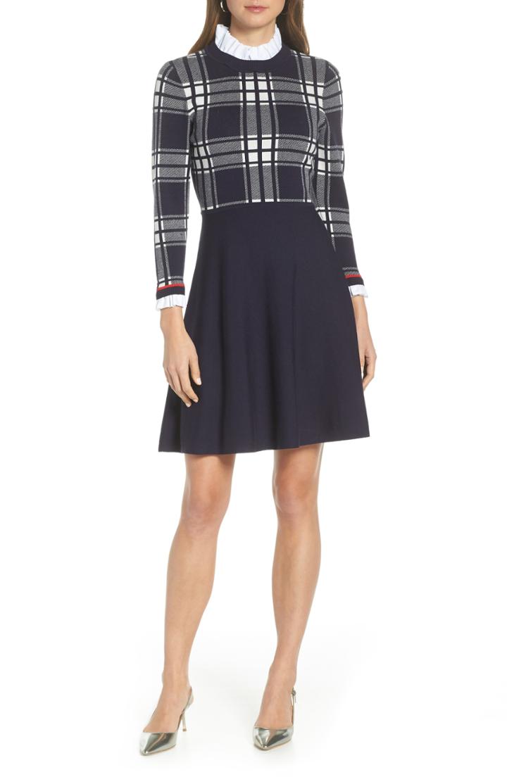 Women's 1901 Plaid Bodice Sweater Dress - Blue