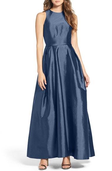 Women's Monique Lhuillier Bridesmaids Cross Back Taffeta Gown - Blue