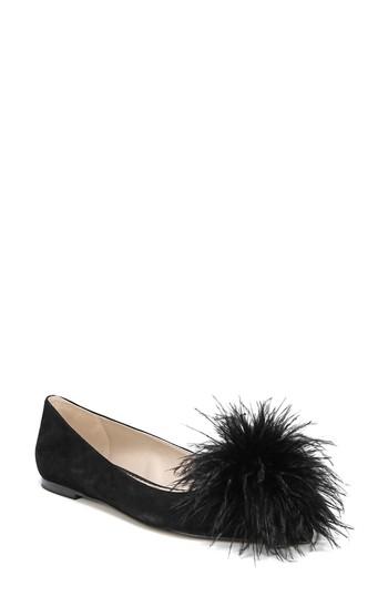 Women's Sam Edelman Reina Feather Pompom Flat M - Black
