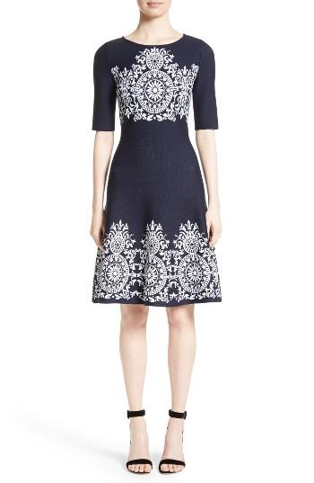 Women's St. John Collection Nellore Jacquard Knit Fit & Flare Dress