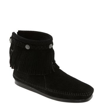 Women's Minnetonka Fringed Moccasin Bootie .5 M - Black