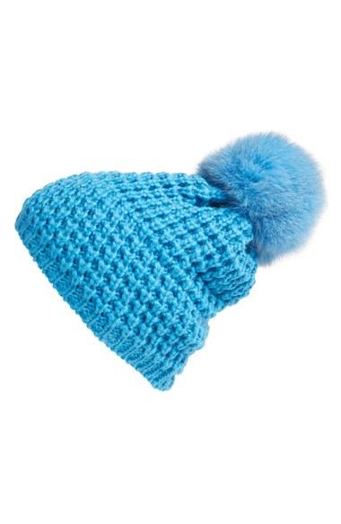 Women's Kyi Kyi Genuine Fox Pompom Hat - Blue/green