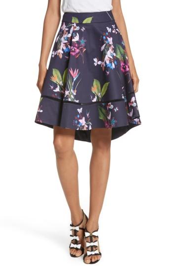 Women's Ted Baker London Plio Tropical Oasis Dip Hem Skirt - Blue