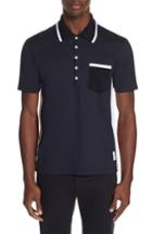 Men's Thom Browne Bicolor Tipped Polo - Blue