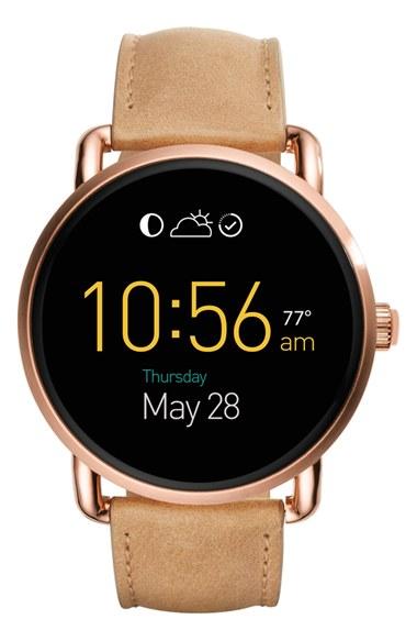 Women's Fossil Q Wander Leather Strap Digital Smart Watch, 45mm