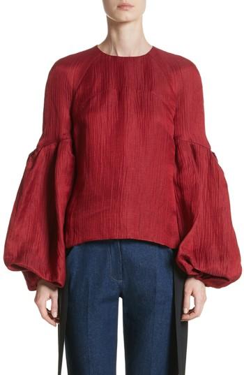Women's Hellessy Emmy Balloon Sleeve Linen & Silk Blouse - Red