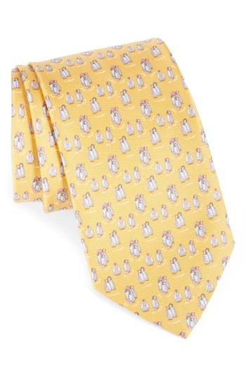 Men's Salvatore Ferragamo Debby Penguin Print Silk Tie, Size - Yellow