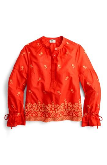 Women's J.crew Floral Embroidered Popover Blouse, Size - Yellow