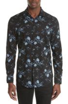 Men's John Varvatos Slim Fit Floral Print Sport Shirt - Blue