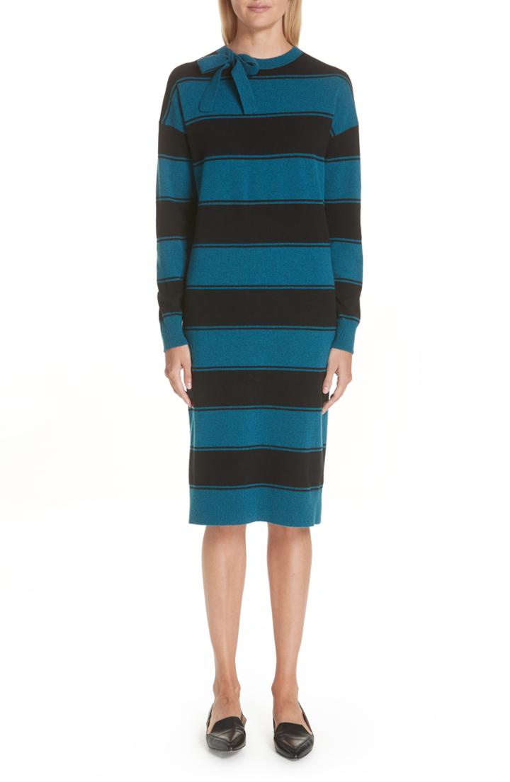 Women's Marc Jacobs Tie Neck Stripe Wool Sweater Dress