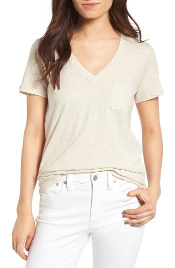 Women's Madewell 'whisper' Cotton V-neck Pocket Tee, Size - Grey