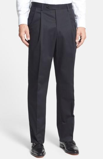 Men's Berle Pleated Cotton Trousers X Unhemmed - Blue