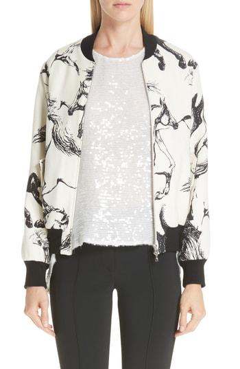 Women's Adam Lippes Horse Print Wool Bomber Jacket - Ivory