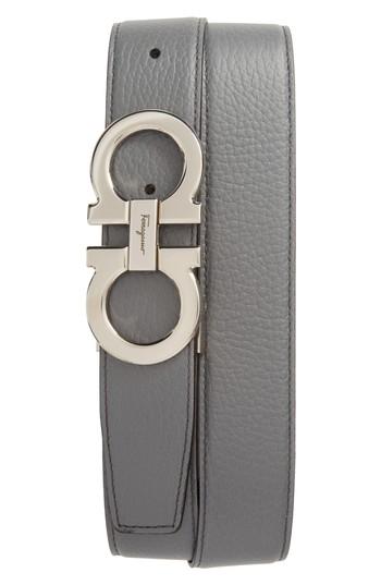 Men's Salvatore Ferragamo Faceted Double Gancio Reversible Leather Belt - Grey/ Black