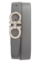 Men's Salvatore Ferragamo Faceted Double Gancio Reversible Leather Belt - Grey/ Black