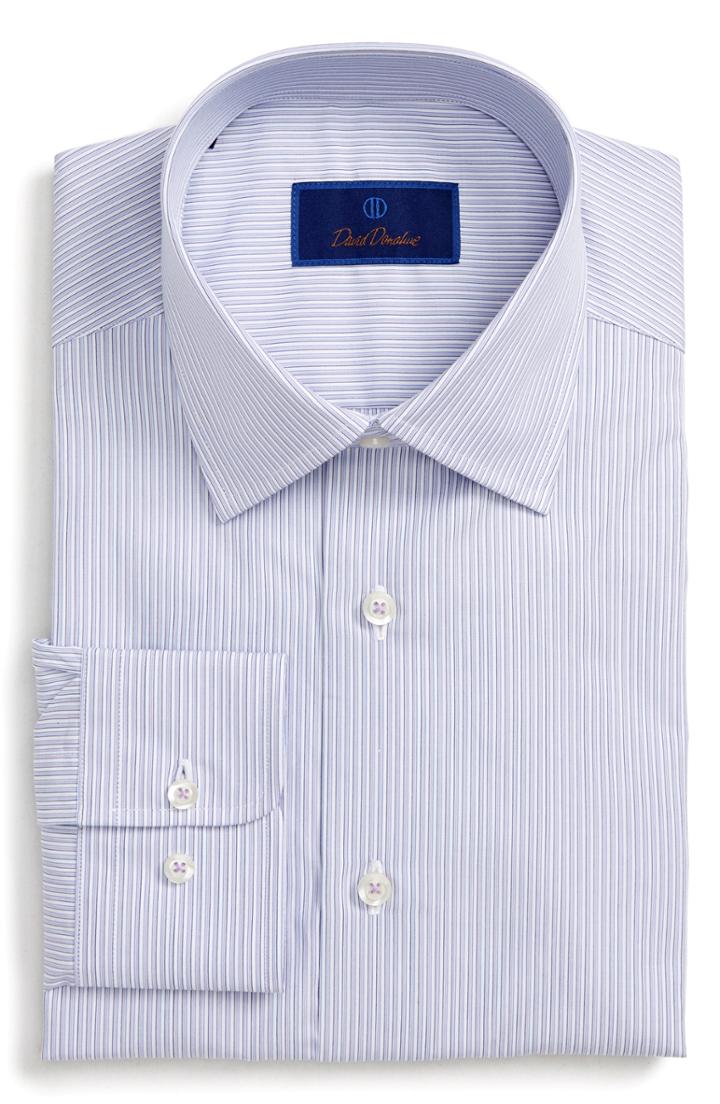 Men's David Donahue Regular Fit Stripe Dress Shirt .5 - 34/35 - Purple