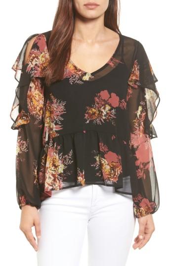 Women's Halogen Ruffle Cold Shoulder Top, Size - Black