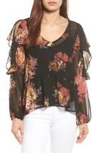 Women's Halogen Ruffle Cold Shoulder Top, Size - Black
