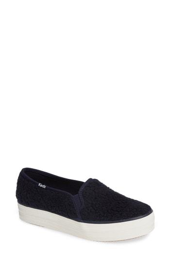 Women's Keds Triple Decker Slip-on Faux Shearling Platform Sneaker M - Blue