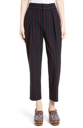 Women's See By Chloe Stripe Straight Leg Trousers Us / 34 It - Blue