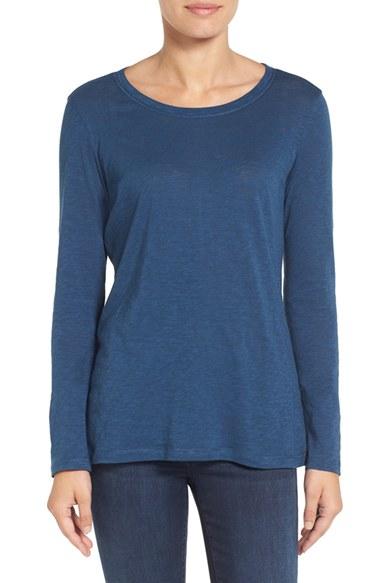 Petite Women's Caslon Long Sleeve Slub Knit Tee, Size P - Blue