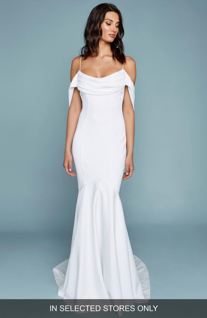 Women's Katie May Marabella Draped Off The Shoulder Mermaid Gown, Size In Store Only - Ivory