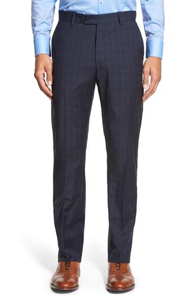 Men's Monte Rosso Flat Front Plaid Wool Trousers