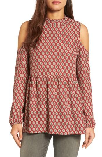 Women's Bobeau Ruffle Neck Babydoll Top, Size - Red