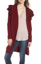 Women's Soprano Ruffle Shoulder Cardigan - Burgundy