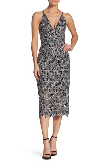 Women's Dress The Population Aurora Lace Tea Length Dress, Size - Black
