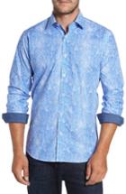 Men's Bugatchi Classic Fit Herringbone Print Sport Shirt, Size - Blue