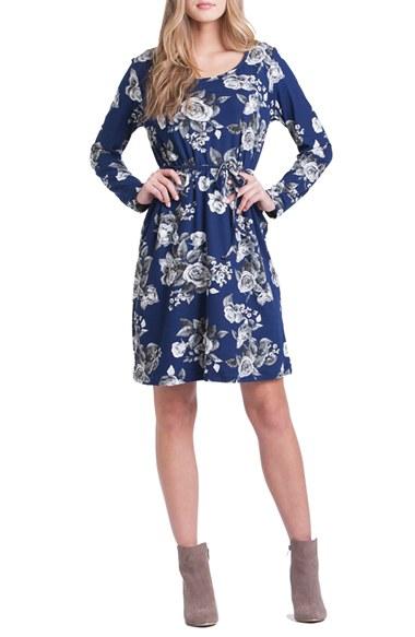 Women's Lilac Clothing Print Maternity Shift Dress - Blue