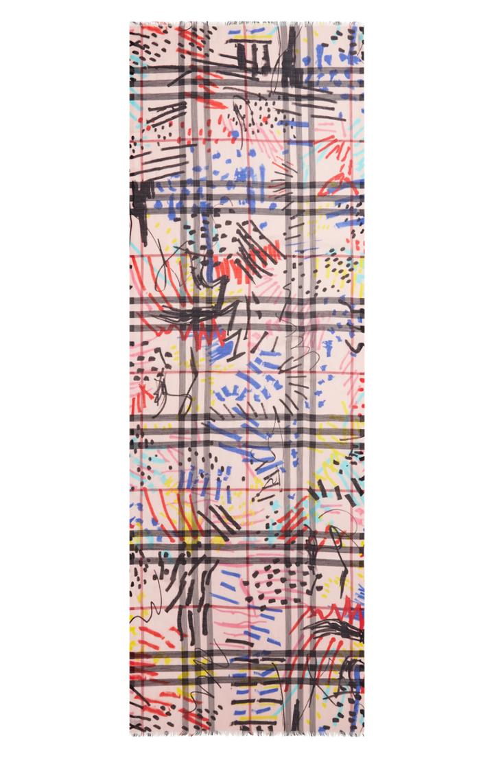 Women's Burberry Graffiti Check Print Wool & Silk Scarf