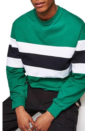 Men's Topman Classic Fit Striped Sweatshirt - Green