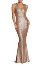 Women's Dress The Population Karina Plunge Mermaid Gown - Metallic