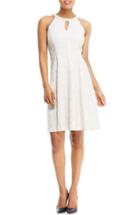 Women's London Times Embellished Floral Jacquard Fit & Flare Dress - Beige