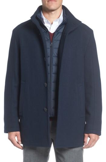 Men's Marc New York Shadow Plaid Car Coat With Zip Out Bib - Blue