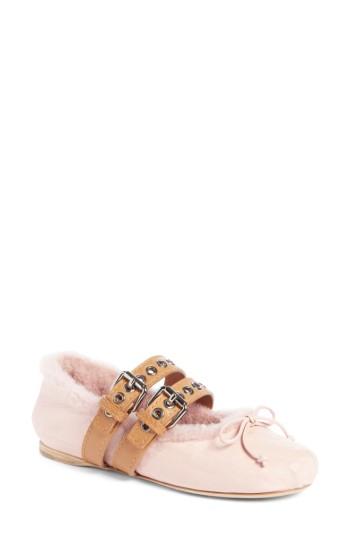 Women's Mu Miu Genuine Rabbit Fur Double Buckle Flat Us / 36eu - Pink