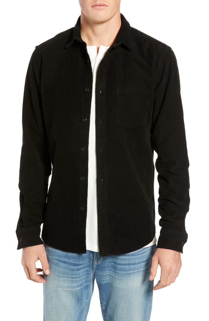 Men's Frame Slim Fit Long Sleeve Single Pocket Sport Shirt - Black